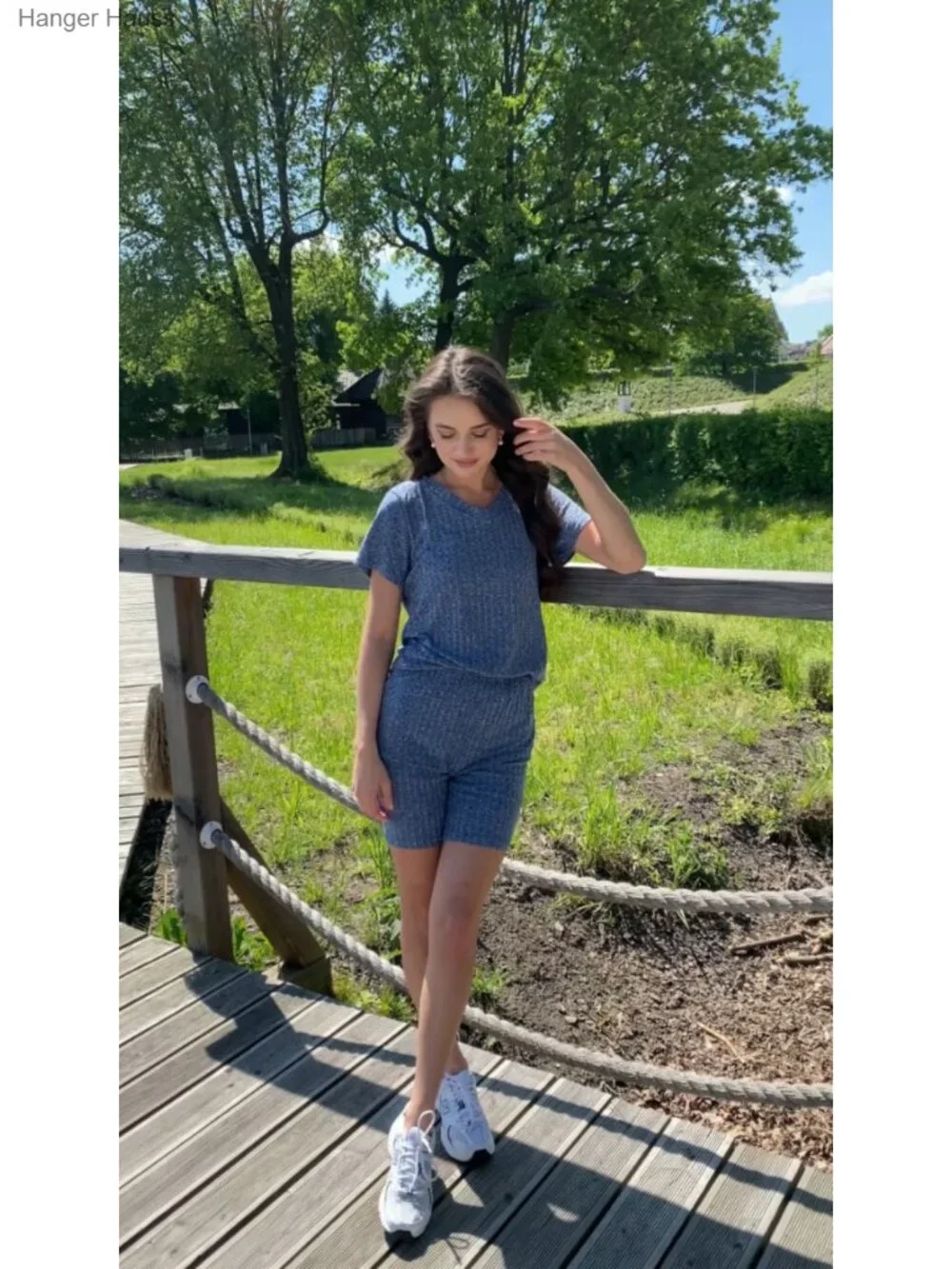 Ribbed V-Neck Lounge Set with Short Sleeve Top and Shorts